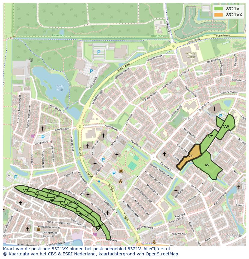 Afbeelding van het postcodegebied 8321 VX op de kaart.
