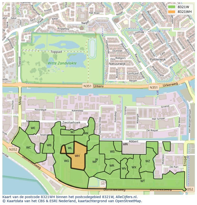 Afbeelding van het postcodegebied 8321 WH op de kaart.