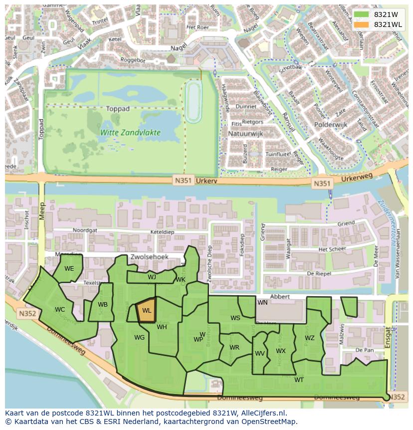 Afbeelding van het postcodegebied 8321 WL op de kaart.