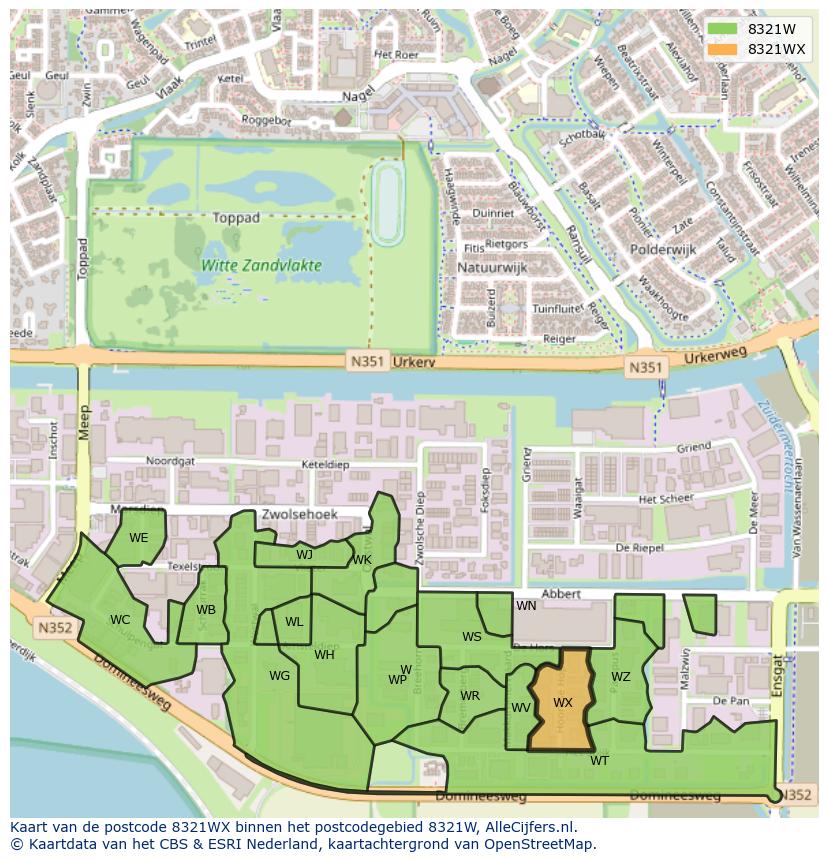 Afbeelding van het postcodegebied 8321 WX op de kaart.