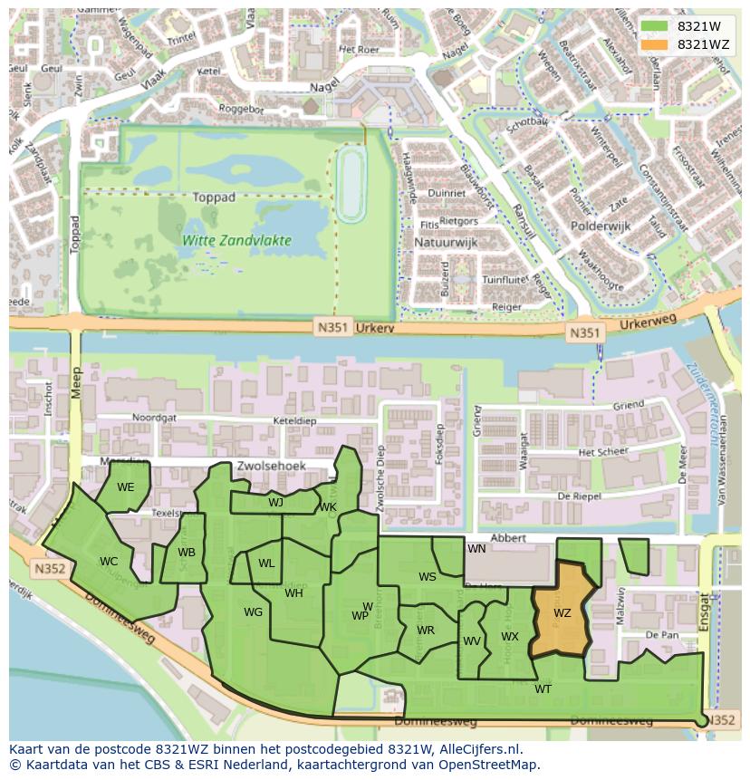 Afbeelding van het postcodegebied 8321 WZ op de kaart.