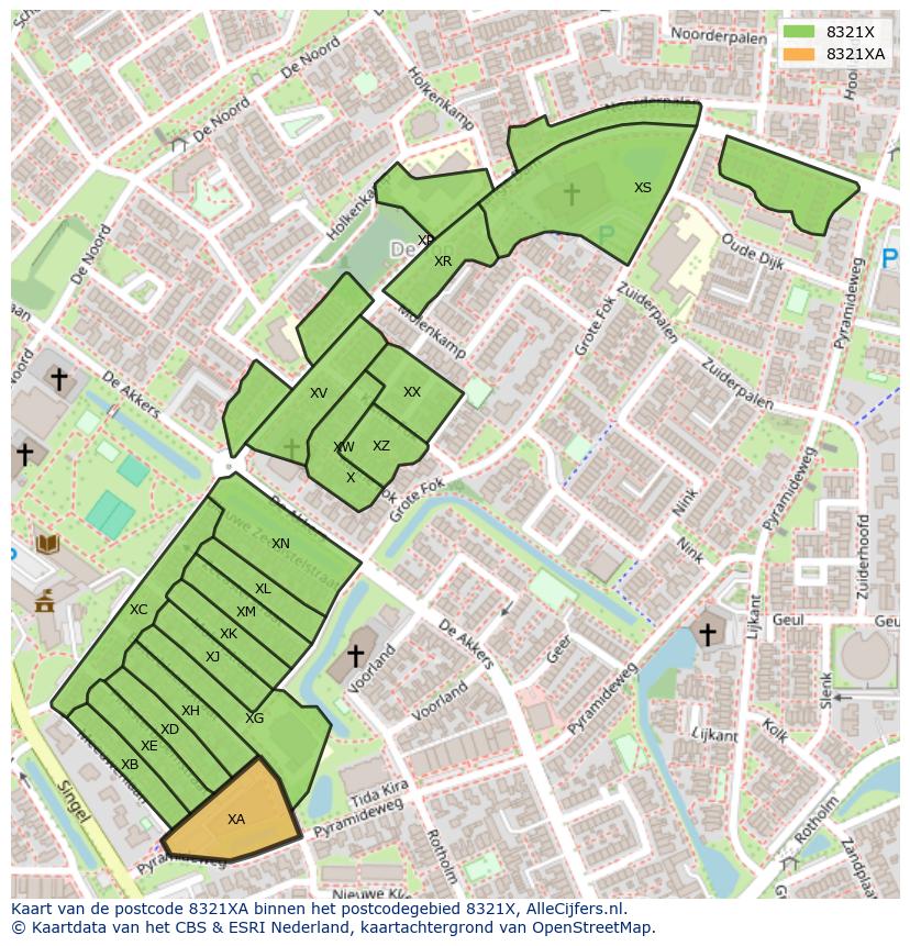 Afbeelding van het postcodegebied 8321 XA op de kaart.