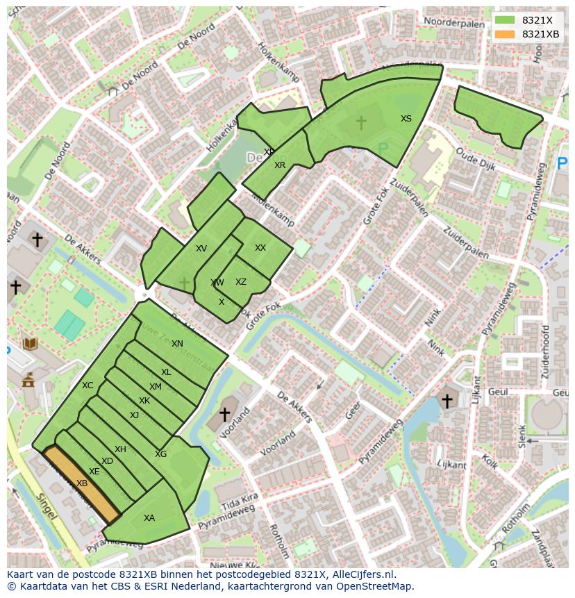 Afbeelding van het postcodegebied 8321 XB op de kaart.