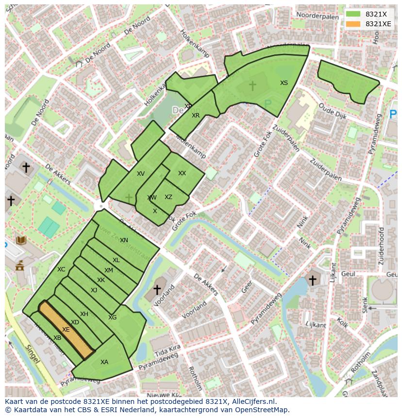 Afbeelding van het postcodegebied 8321 XE op de kaart.