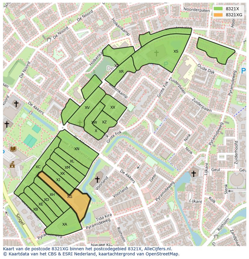 Afbeelding van het postcodegebied 8321 XG op de kaart.