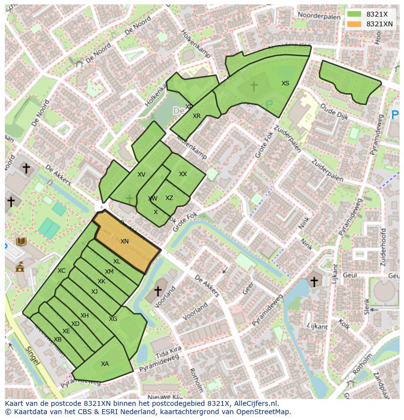 Afbeelding van het postcodegebied 8321 XN op de kaart.