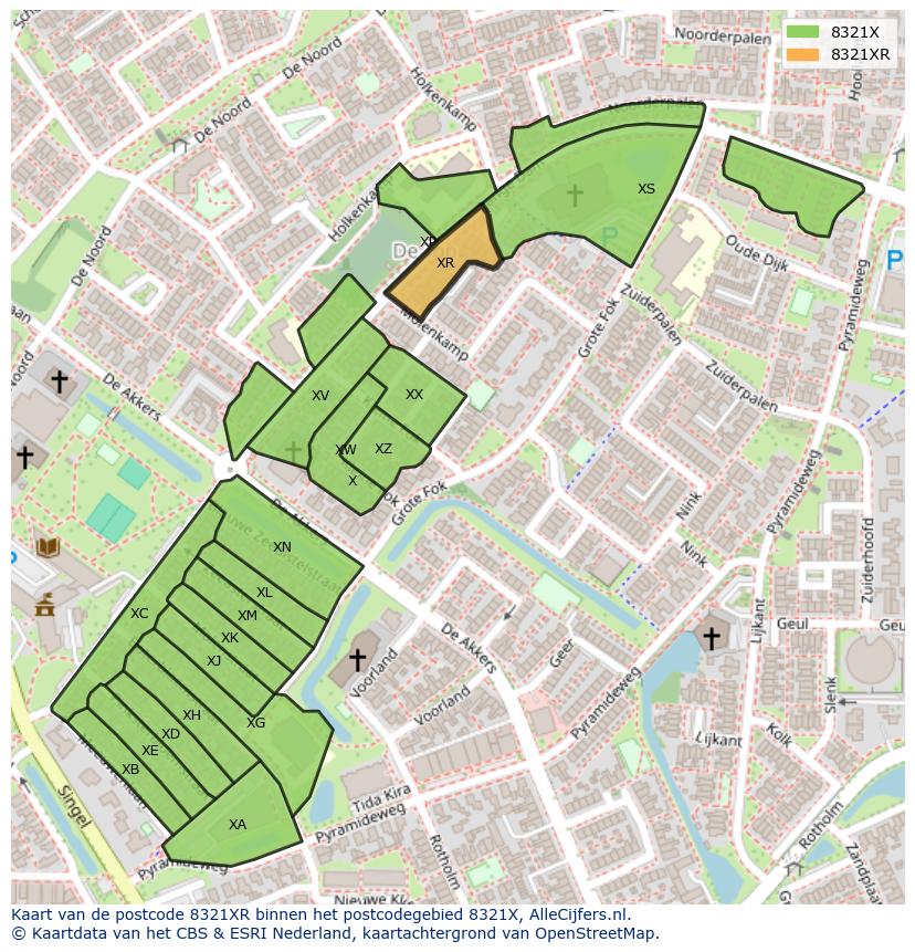 Afbeelding van het postcodegebied 8321 XR op de kaart.