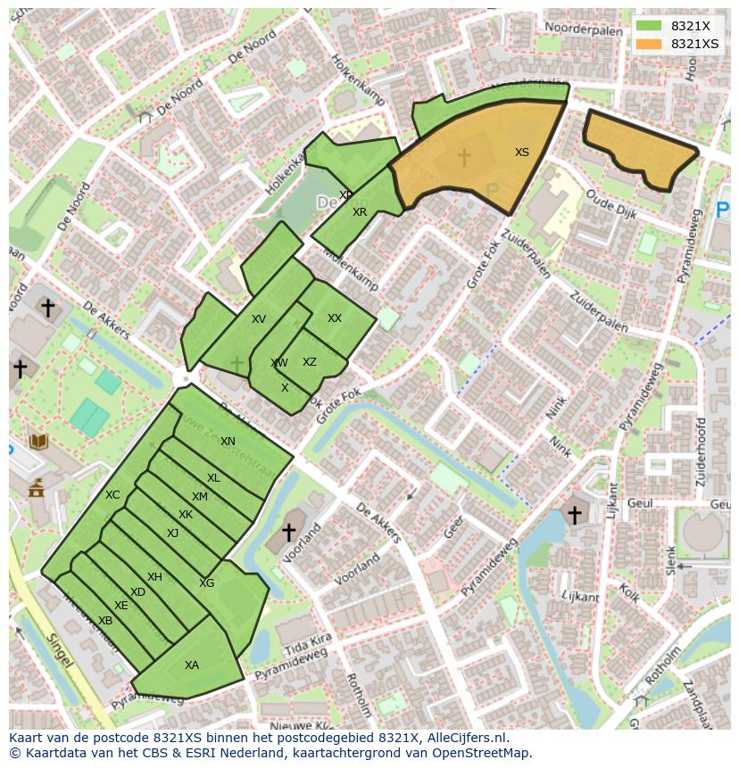 Afbeelding van het postcodegebied 8321 XS op de kaart.