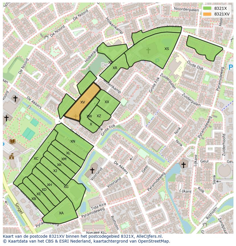 Afbeelding van het postcodegebied 8321 XV op de kaart.