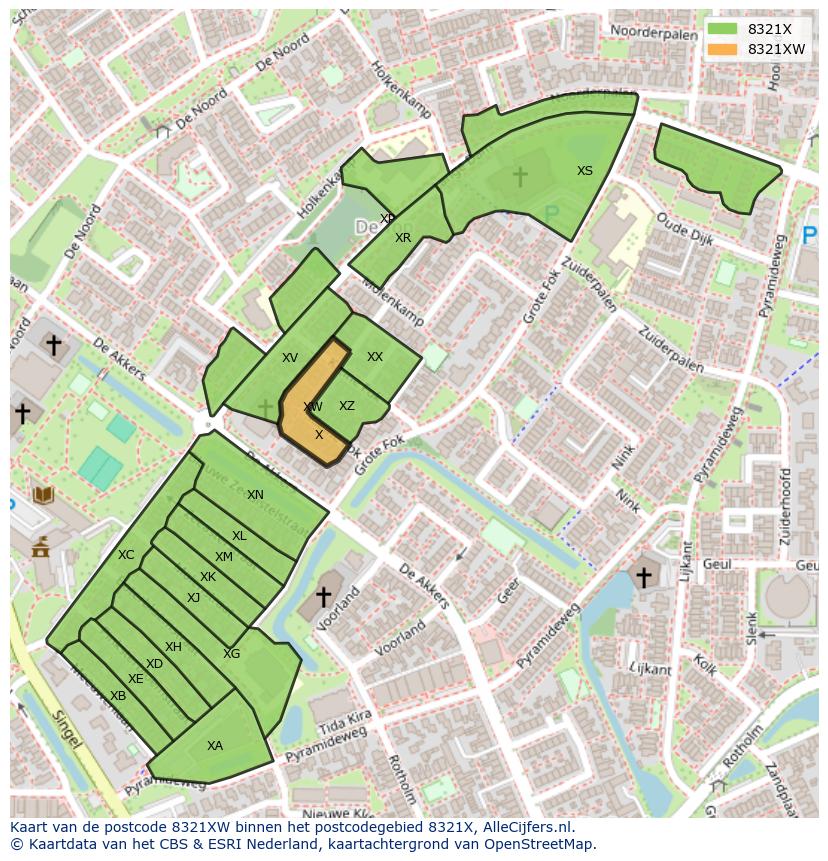 Afbeelding van het postcodegebied 8321 XW op de kaart.