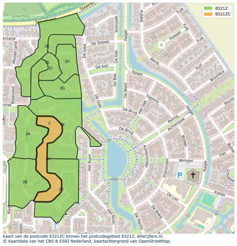 Afbeelding van het postcodegebied 8321 ZC op de kaart.