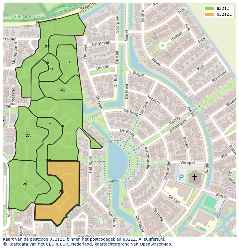 Afbeelding van het postcodegebied 8321 ZD op de kaart.