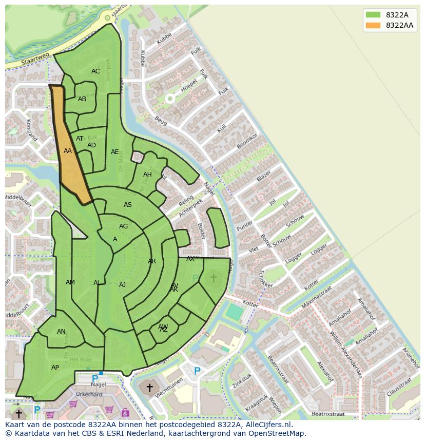Afbeelding van het postcodegebied 8322 AA op de kaart.