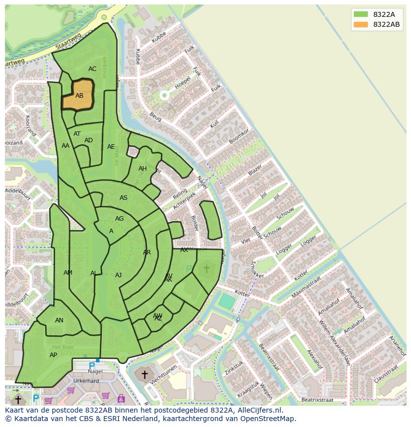 Afbeelding van het postcodegebied 8322 AB op de kaart.