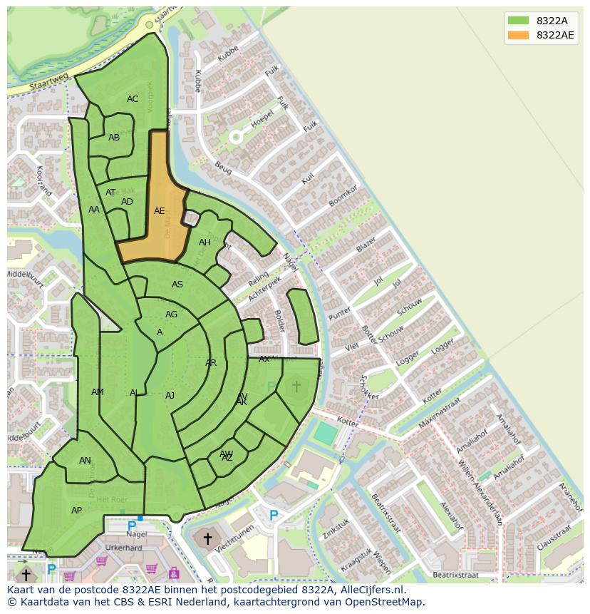 Afbeelding van het postcodegebied 8322 AE op de kaart.