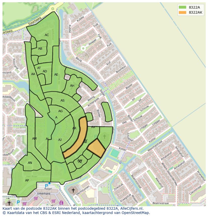 Afbeelding van het postcodegebied 8322 AK op de kaart.