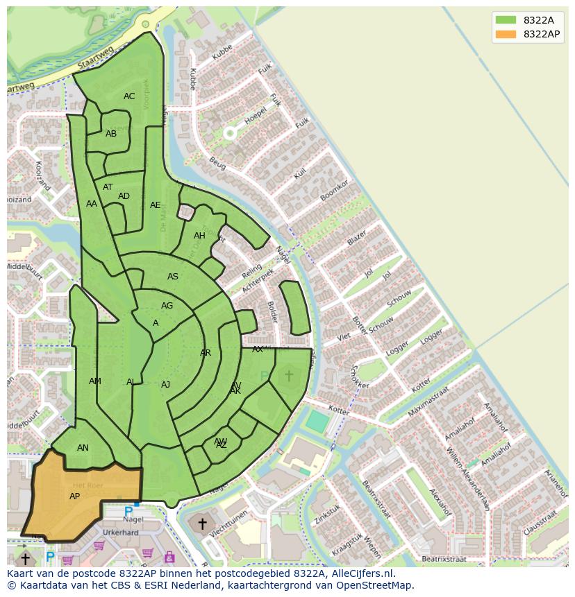 Afbeelding van het postcodegebied 8322 AP op de kaart.