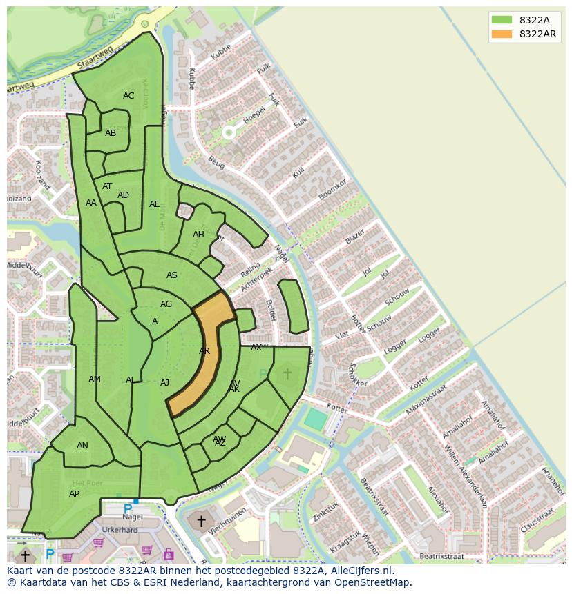 Afbeelding van het postcodegebied 8322 AR op de kaart.