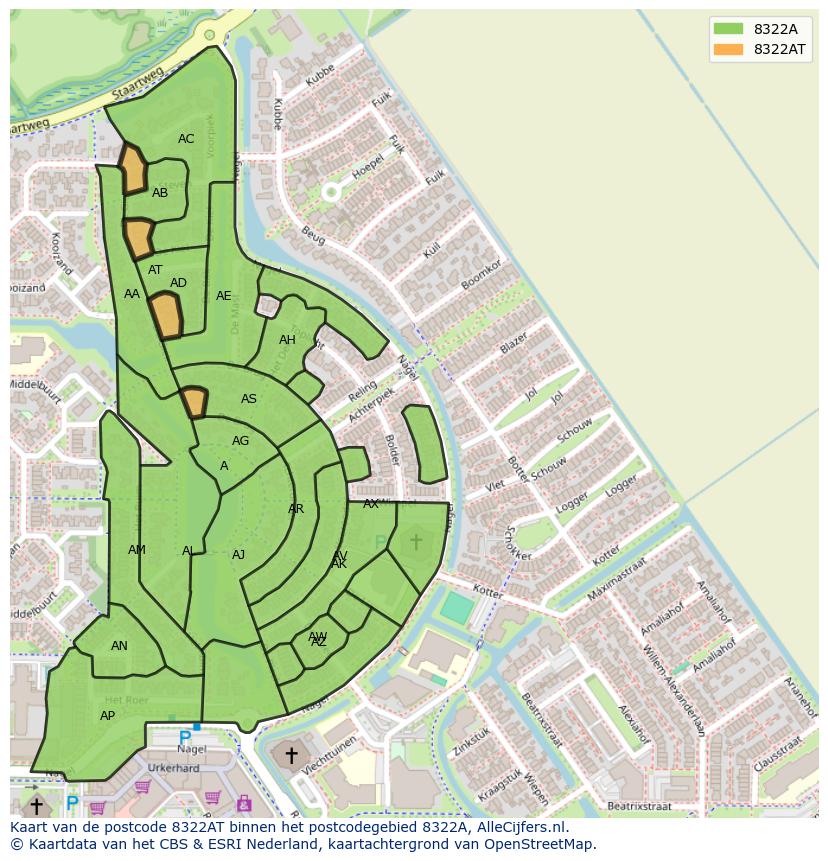 Afbeelding van het postcodegebied 8322 AT op de kaart.
