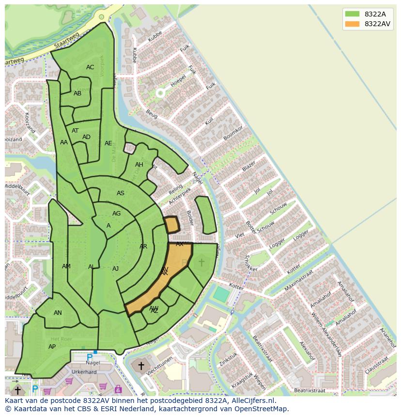 Afbeelding van het postcodegebied 8322 AV op de kaart.
