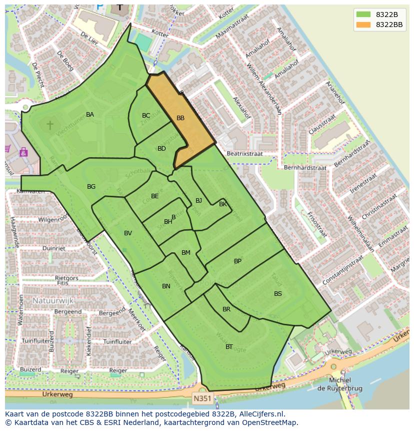 Afbeelding van het postcodegebied 8322 BB op de kaart.