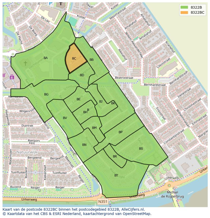 Afbeelding van het postcodegebied 8322 BC op de kaart.