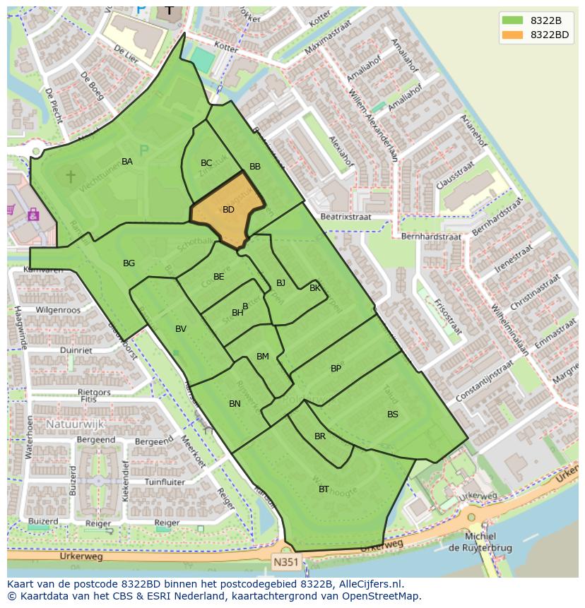 Afbeelding van het postcodegebied 8322 BD op de kaart.