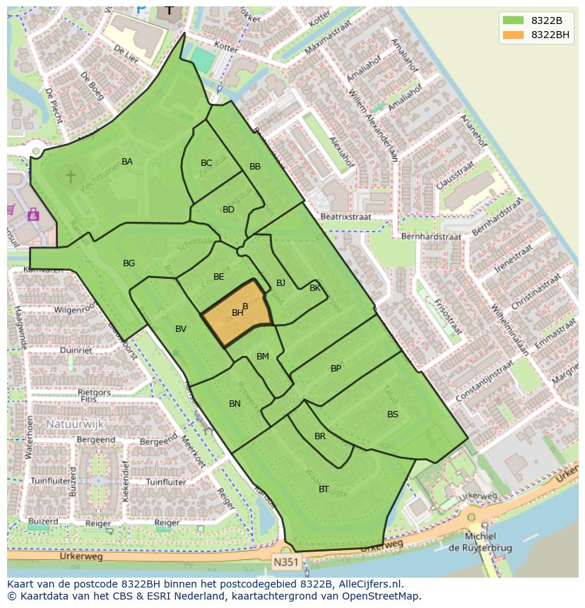 Afbeelding van het postcodegebied 8322 BH op de kaart.