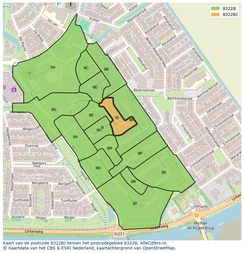 Afbeelding van het postcodegebied 8322 BJ op de kaart.