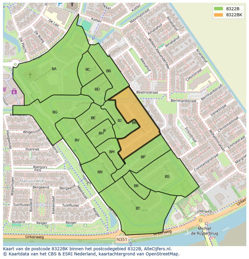 Afbeelding van het postcodegebied 8322 BK op de kaart.