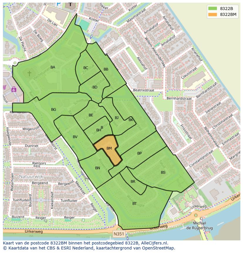 Afbeelding van het postcodegebied 8322 BM op de kaart.