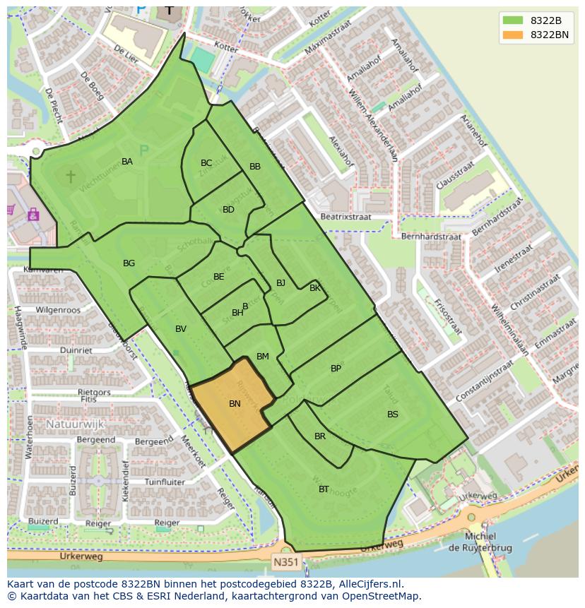 Afbeelding van het postcodegebied 8322 BN op de kaart.