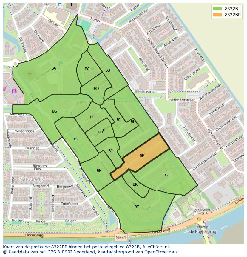 Afbeelding van het postcodegebied 8322 BP op de kaart.