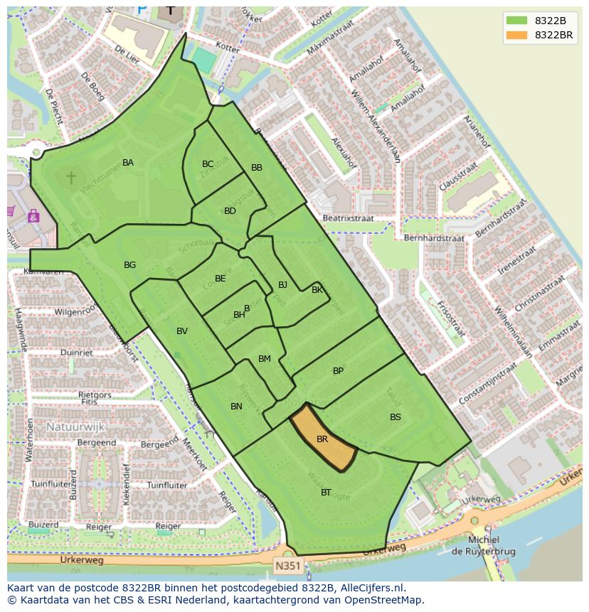Afbeelding van het postcodegebied 8322 BR op de kaart.