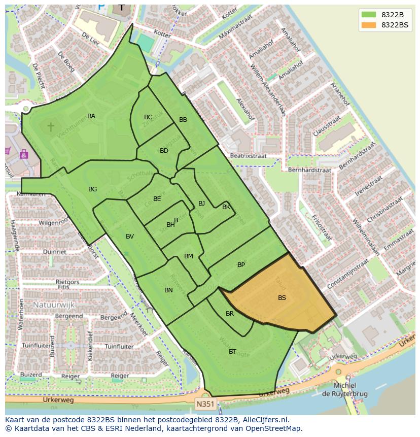 Afbeelding van het postcodegebied 8322 BS op de kaart.