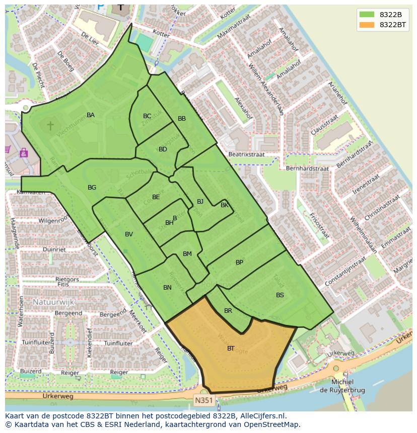 Afbeelding van het postcodegebied 8322 BT op de kaart.