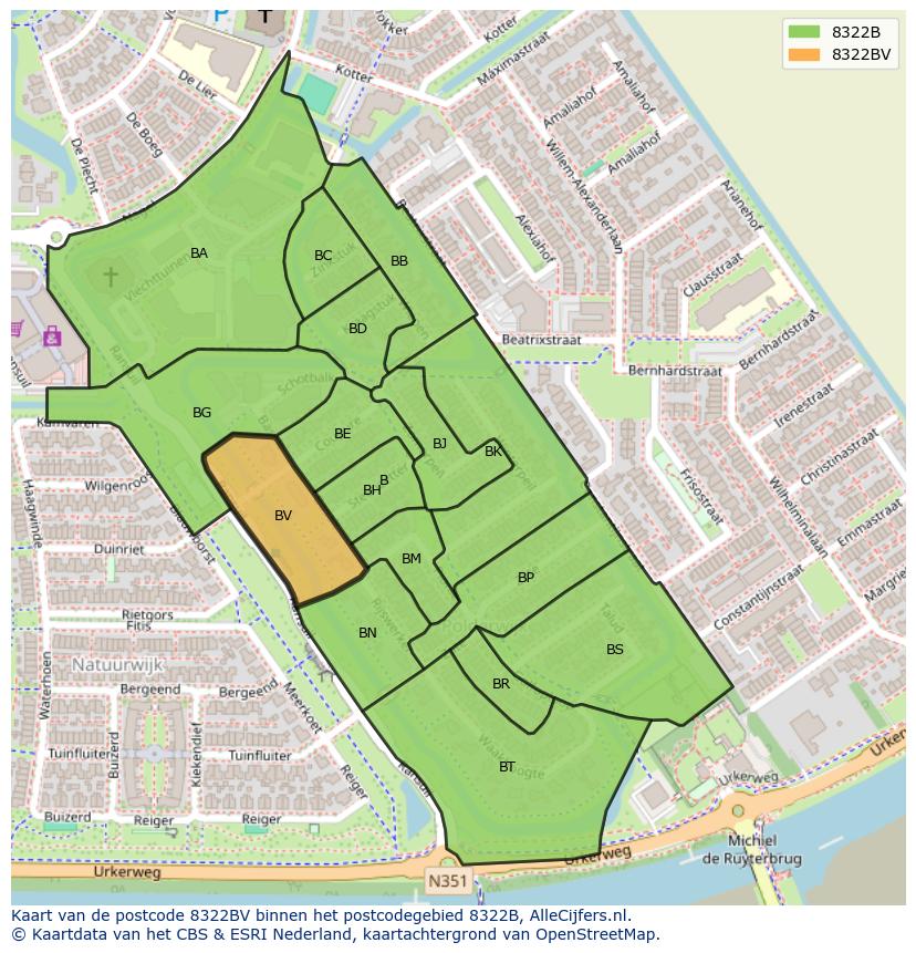 Afbeelding van het postcodegebied 8322 BV op de kaart.