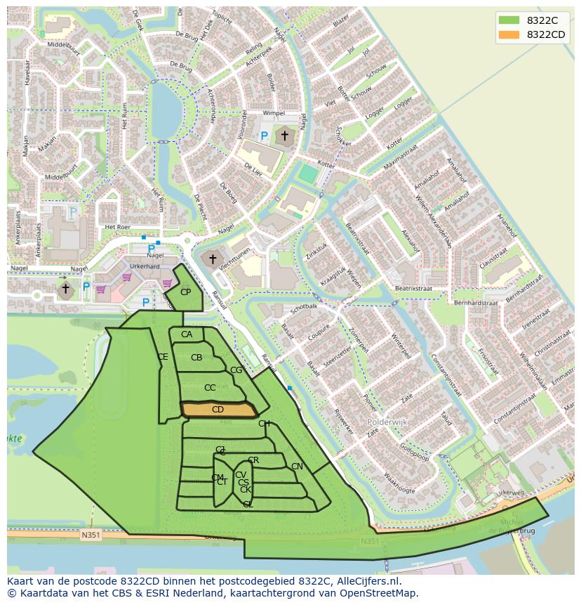 Afbeelding van het postcodegebied 8322 CD op de kaart.