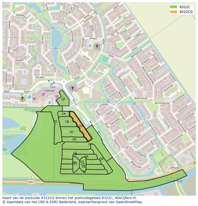 Afbeelding van het postcodegebied 8322 CG op de kaart.