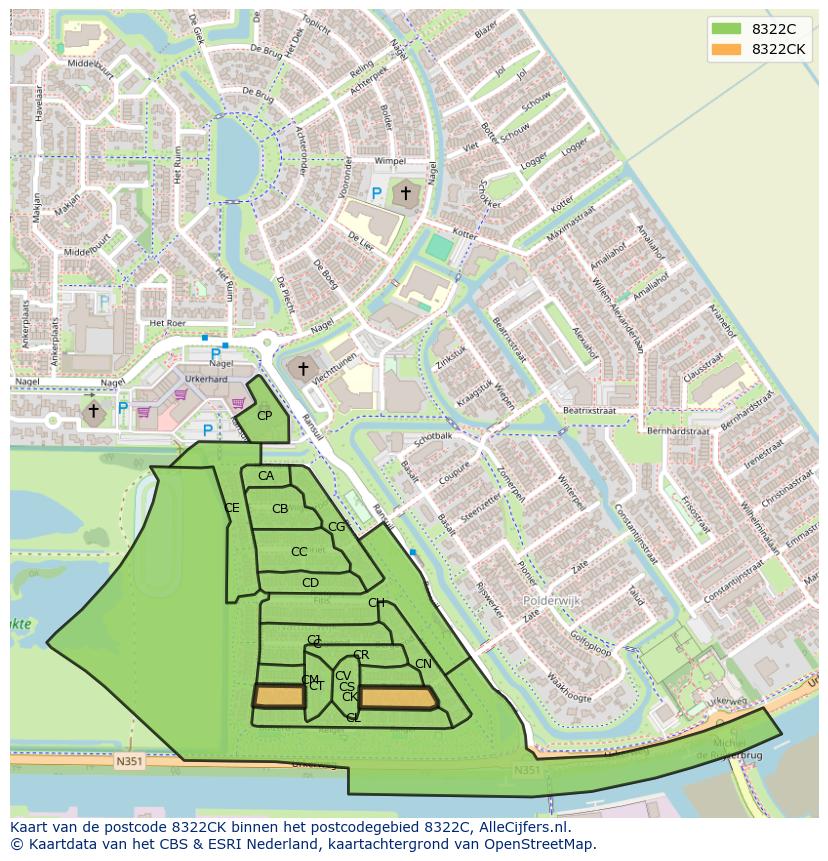 Afbeelding van het postcodegebied 8322 CK op de kaart.