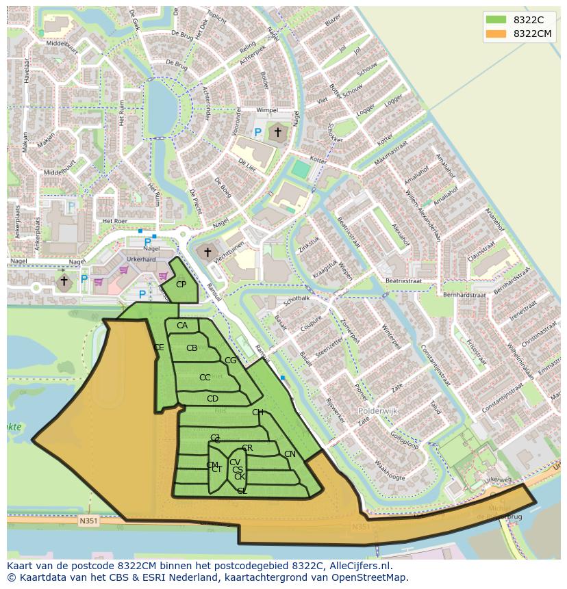 Afbeelding van het postcodegebied 8322 CM op de kaart.