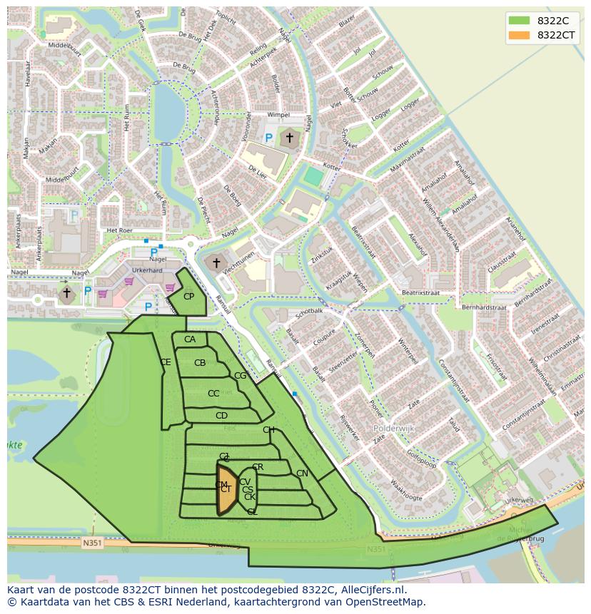 Afbeelding van het postcodegebied 8322 CT op de kaart.