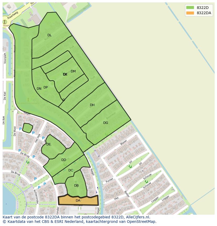 Afbeelding van het postcodegebied 8322 DA op de kaart.