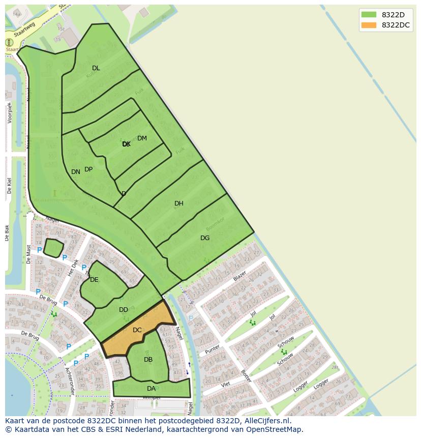 Afbeelding van het postcodegebied 8322 DC op de kaart.