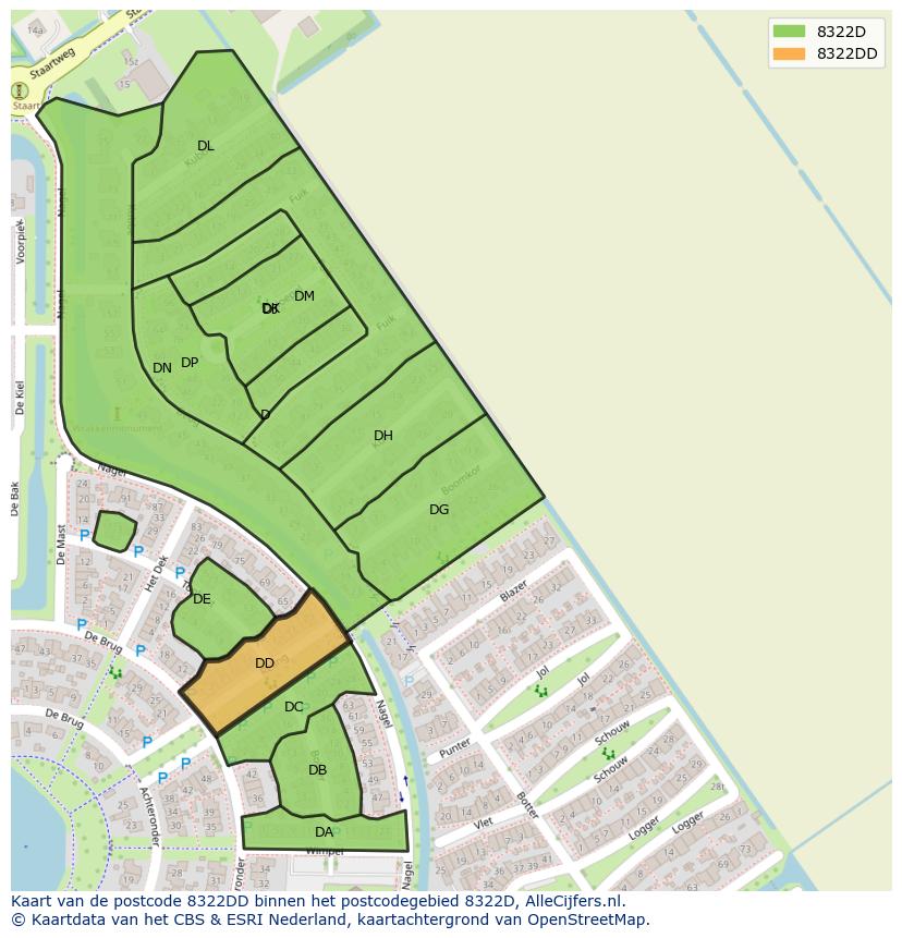 Afbeelding van het postcodegebied 8322 DD op de kaart.