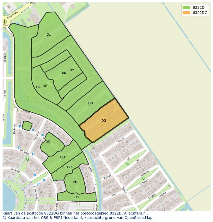 Afbeelding van het postcodegebied 8322 DG op de kaart.