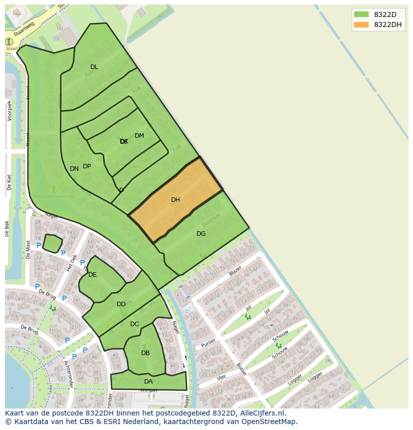 Afbeelding van het postcodegebied 8322 DH op de kaart.