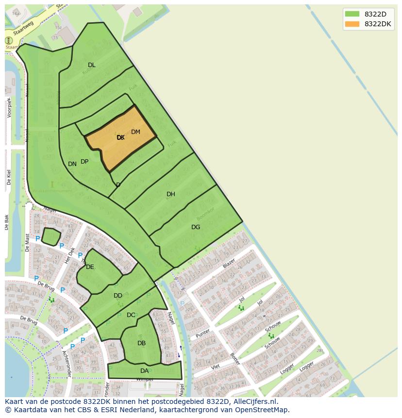 Afbeelding van het postcodegebied 8322 DK op de kaart.