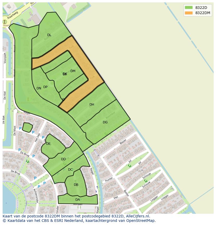 Afbeelding van het postcodegebied 8322 DM op de kaart.