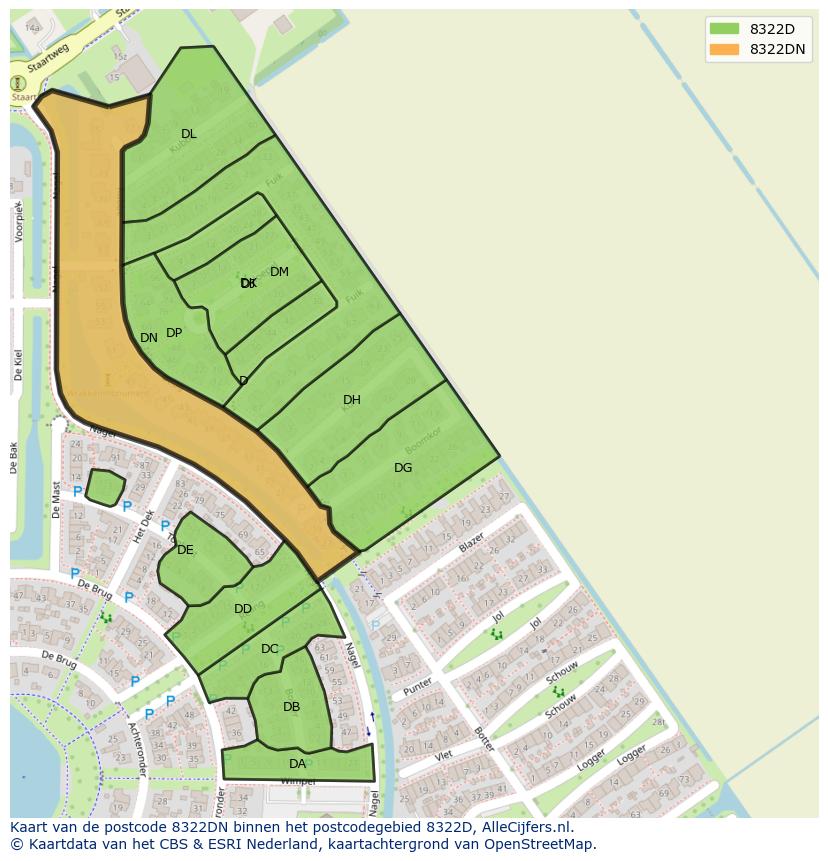 Afbeelding van het postcodegebied 8322 DN op de kaart.